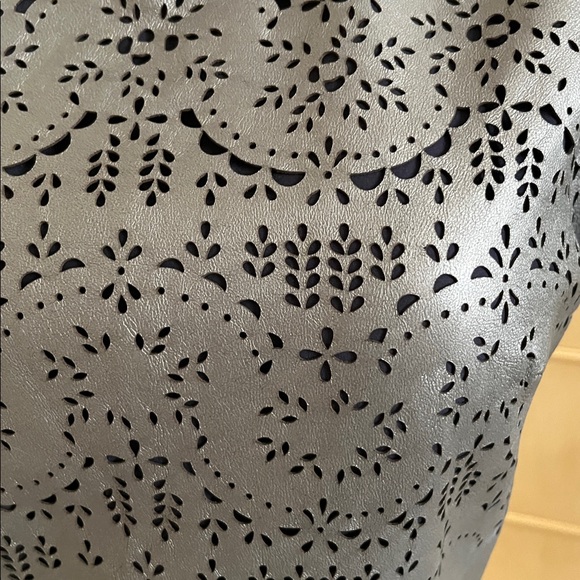 CATHERINE DEANE Modern Leather & Silk Eyelet/Cut Out Gunmetal Party Dress SZ 6 - Picture 2 of 16